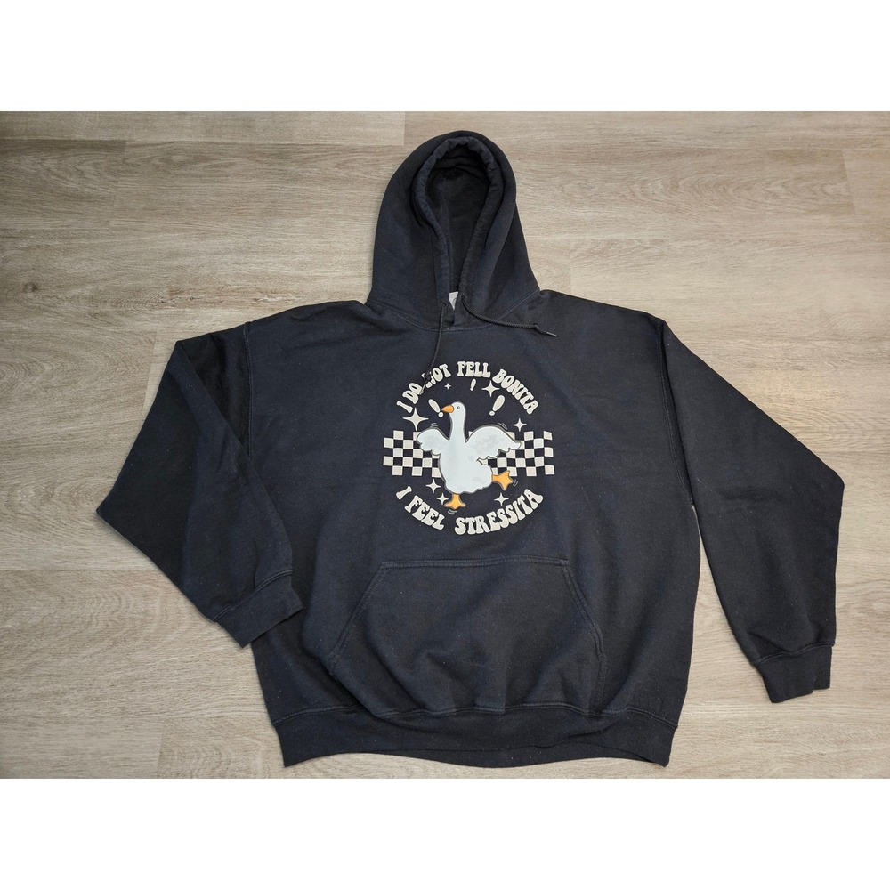 Gildan Heavy Blend Black I Feel Stressita Goose Graphic Hoodie Mens XL